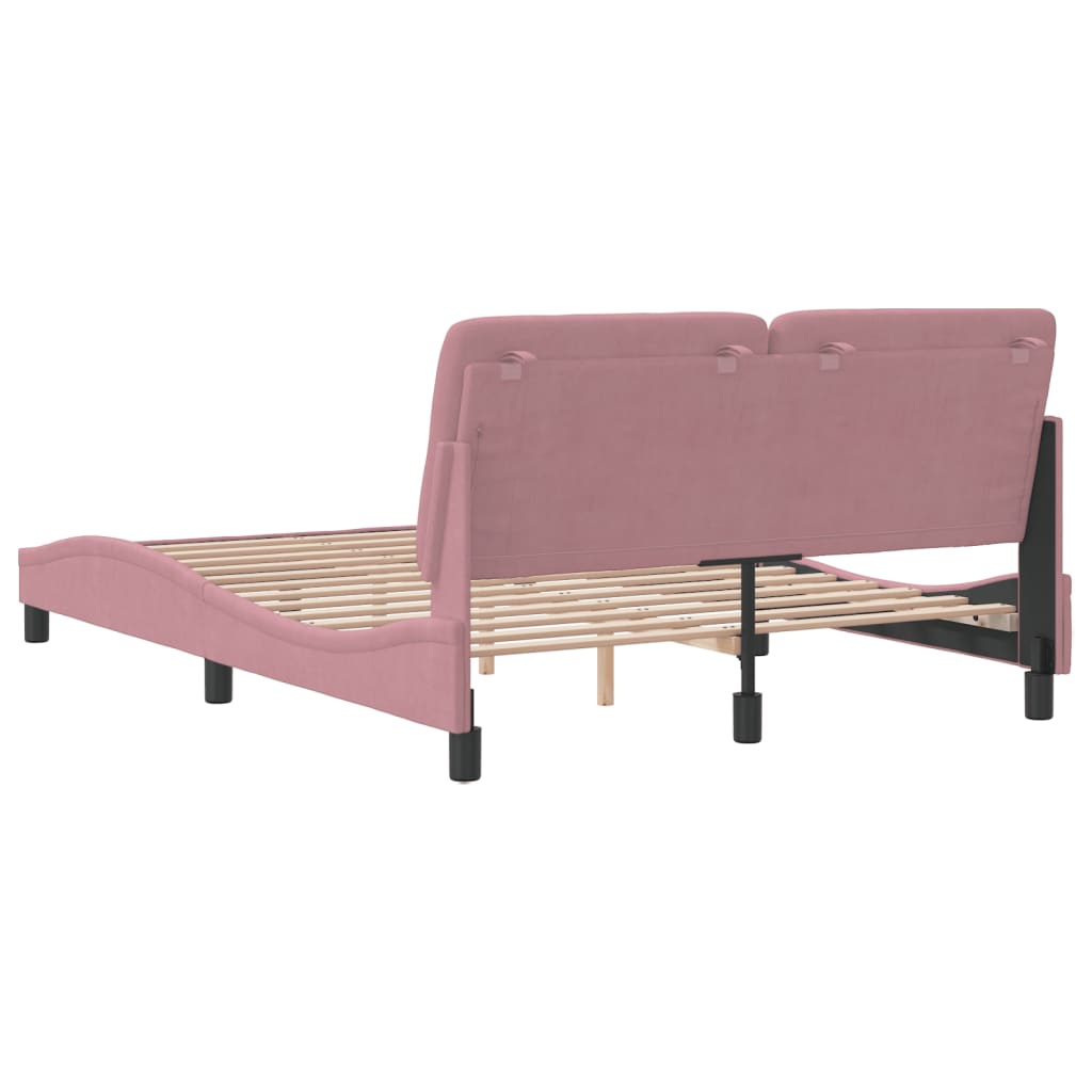 Bed frame with pink headboard 140x200 cm in velvet