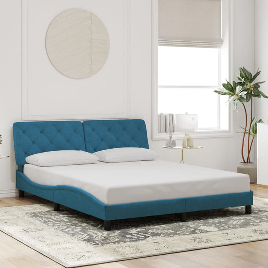 Bedframe with Blue Headboard 160x200 cm in Velvet