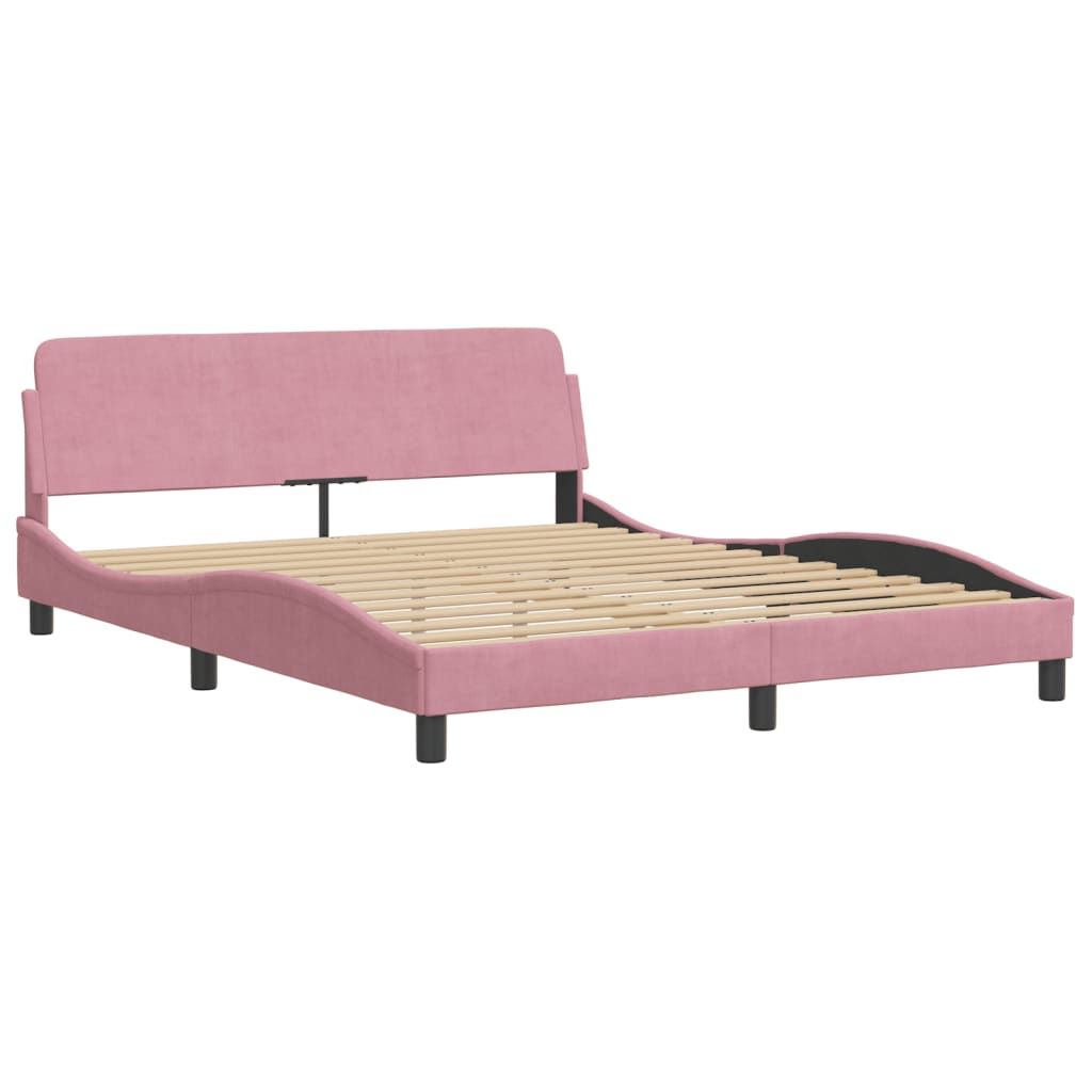 Bed frame with pink headboard 160x200 cm in velvet