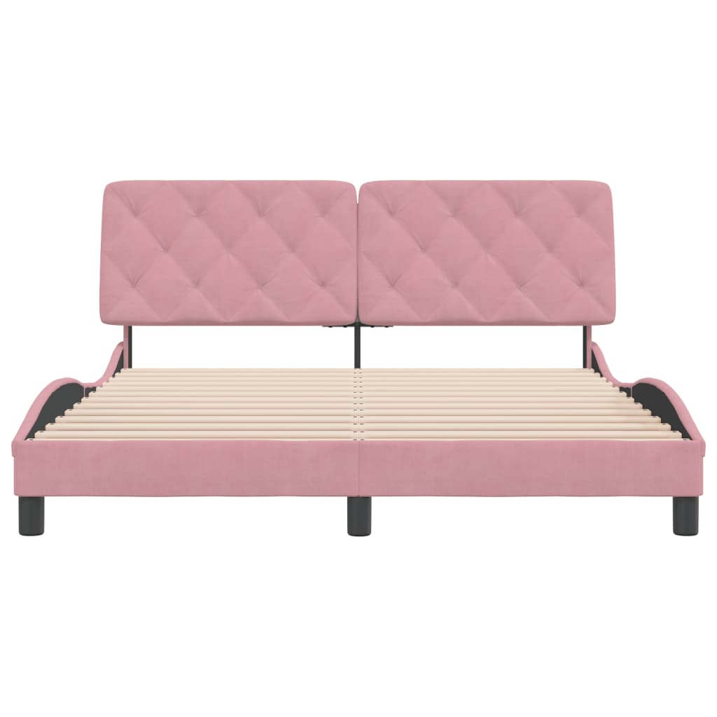 Bed frame with pink headboard 160x200 cm in velvet