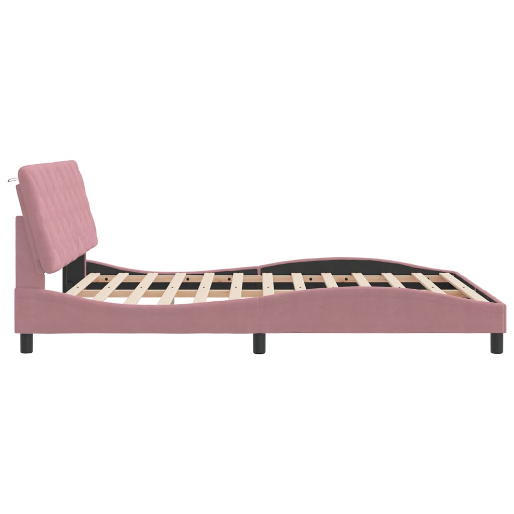 Bed frame with pink headboard 160x200 cm in velvet