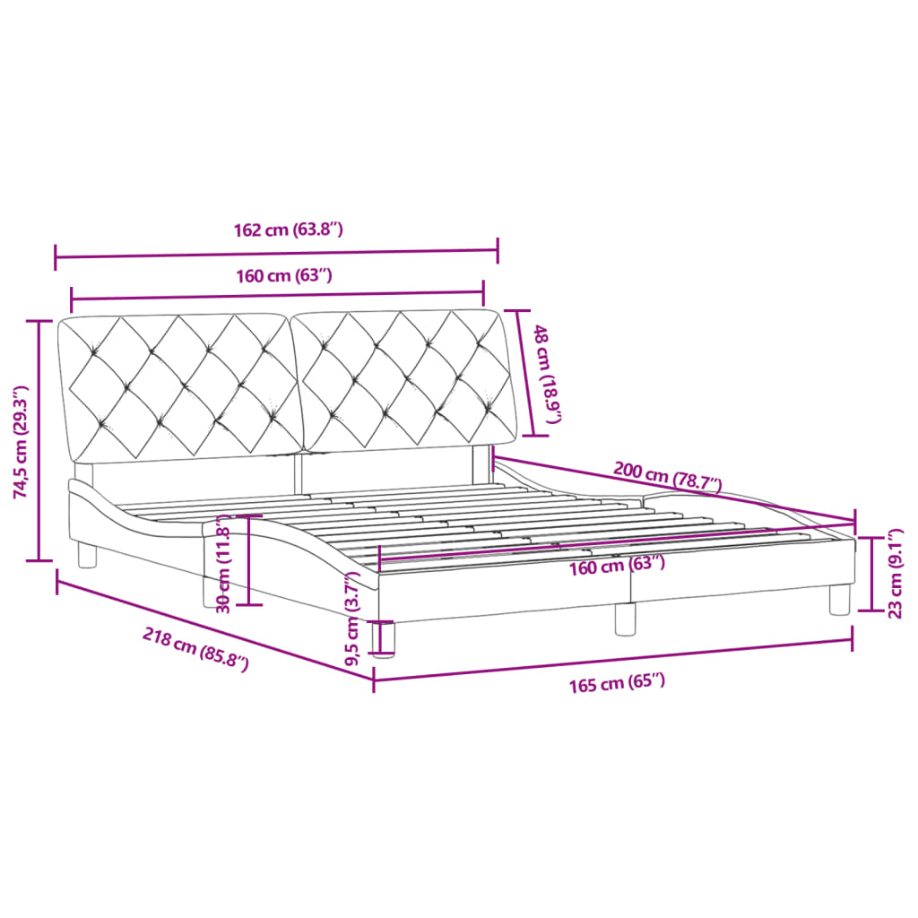 Bed frame with pink headboard 160x200 cm in velvet