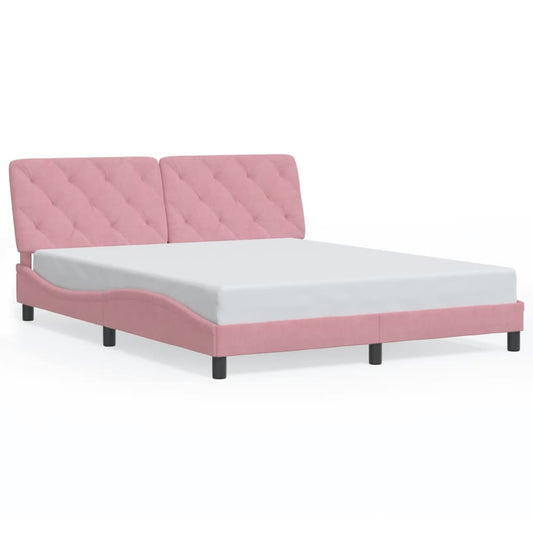 Bed frame with pink headboard 160x200 cm in velvet