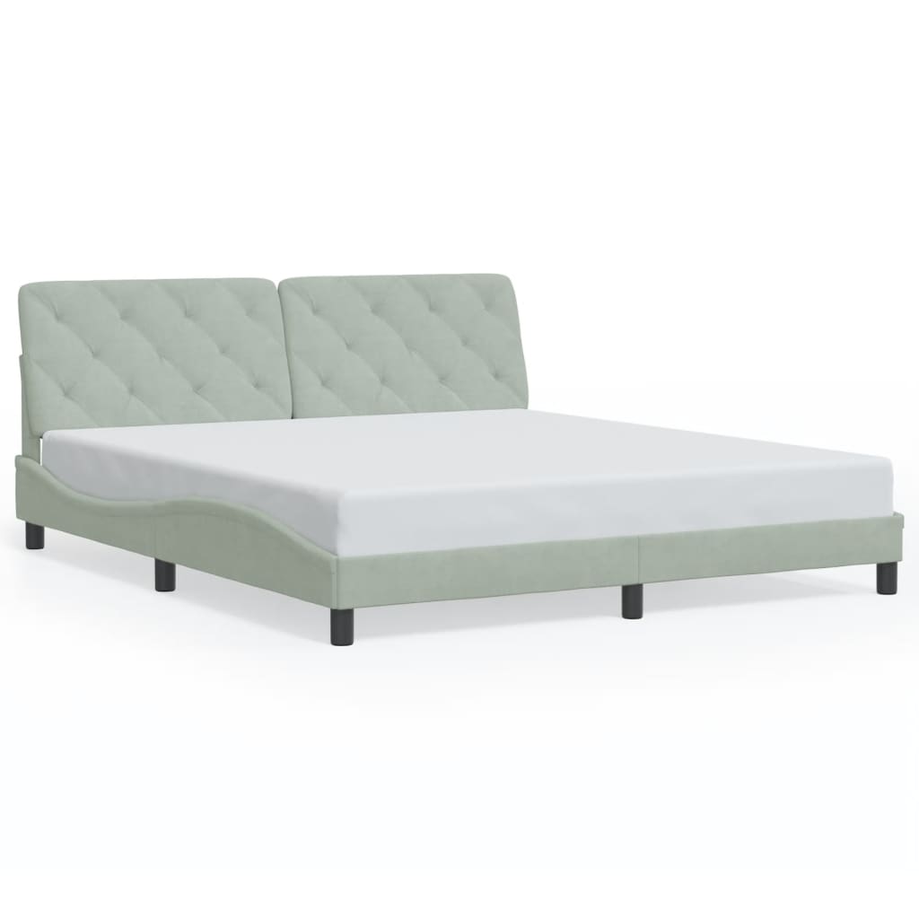 Bed frame with light gray headboard 180x200 cm in velvet