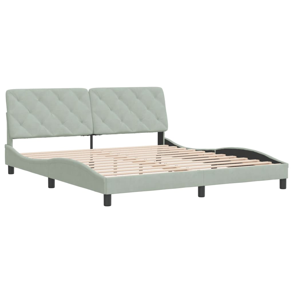 Bed frame with light gray headboard 180x200 cm in velvet