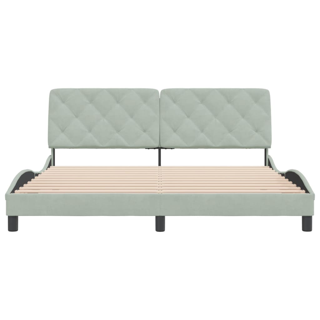 Bed frame with light gray headboard 180x200 cm in velvet