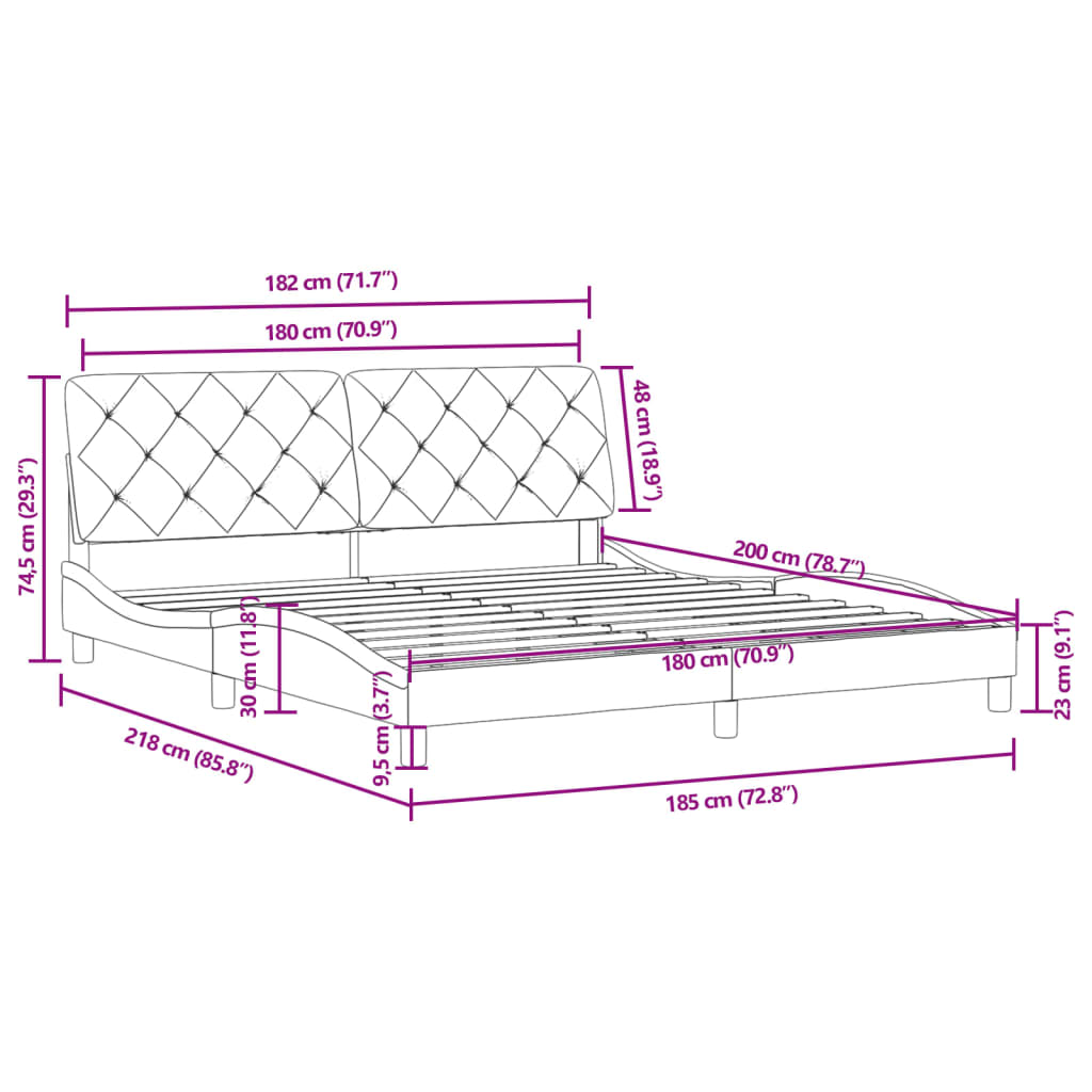 Bed frame with light gray headboard 180x200 cm in velvet