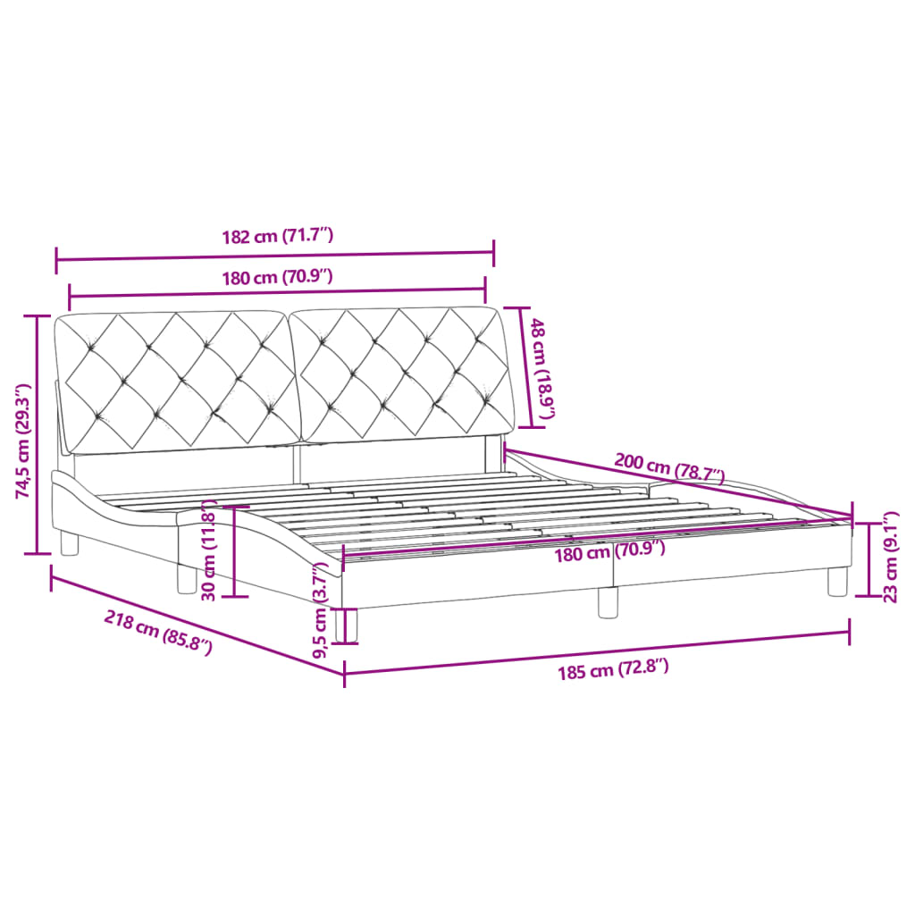 Bed frame with pink headboard 180x200 cm in velvet