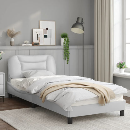 White bed frame with headboard 80x200 cm in imitation leather