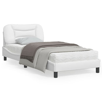 White bed frame with headboard 80x200 cm in imitation leather