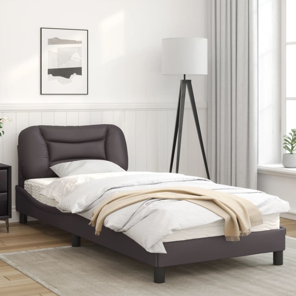 Cream bed frame with headboard 80x200 cm in imitation leather