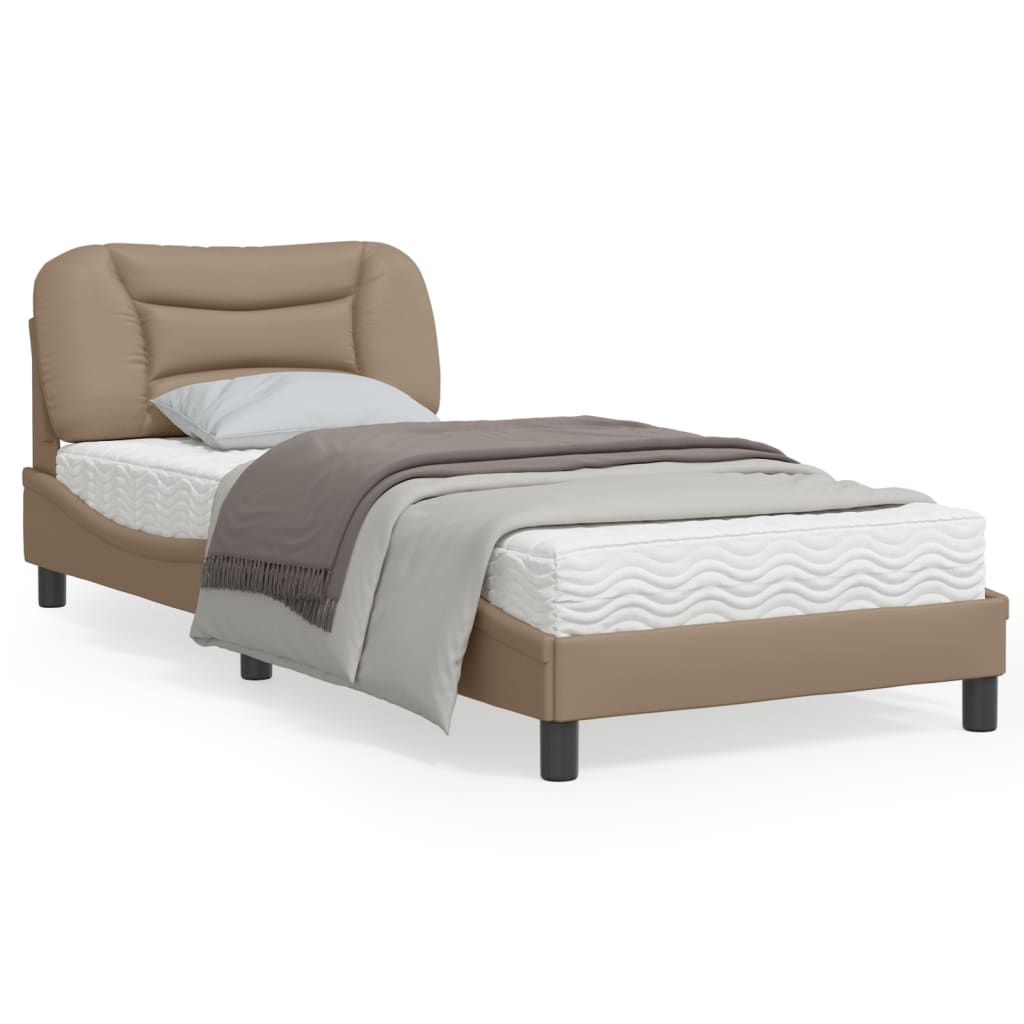 Cappuccino bed frame with headboard 80x200 cm in imitation leather