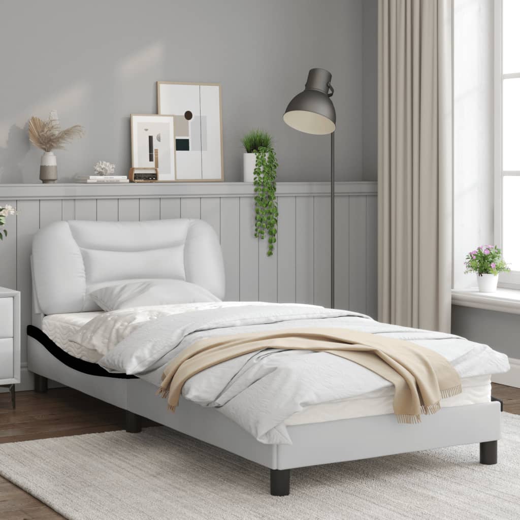 Bed frame with black and white headboard 80x200 cm in imitation leather