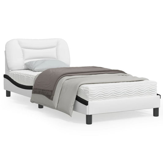 Bed frame with black and white headboard 80x200 cm in imitation leather