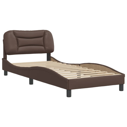 Bed frame with brown headboard 90x190 cm in imitation leather