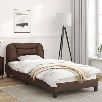 Bed frame with brown headboard 90x190 cm in imitation leather