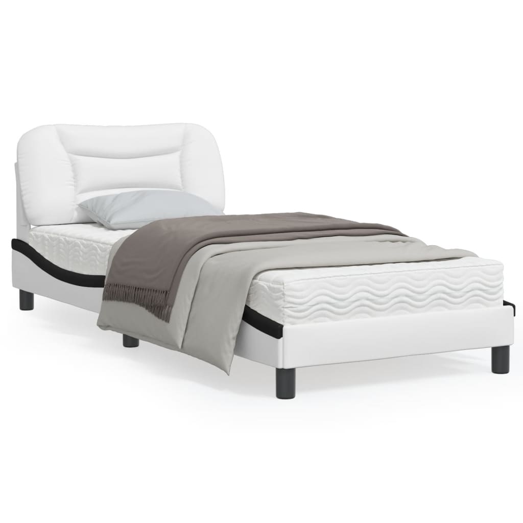 Bed frame with black and white headboard 90x190 cm in imitation leather