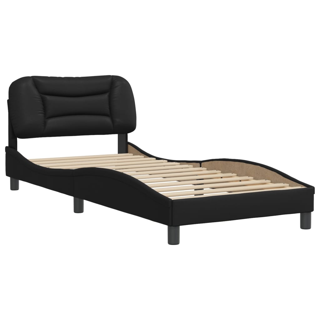 Black bed frame with headboard 90x200 cm in imitation leather