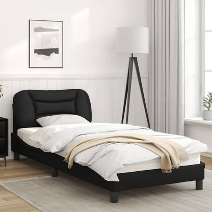 Black bed frame with headboard 90x200 cm in imitation leather