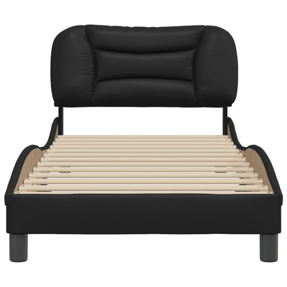 Black bed frame with headboard 90x200 cm in imitation leather