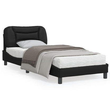 Black bed frame with headboard 90x200 cm in imitation leather