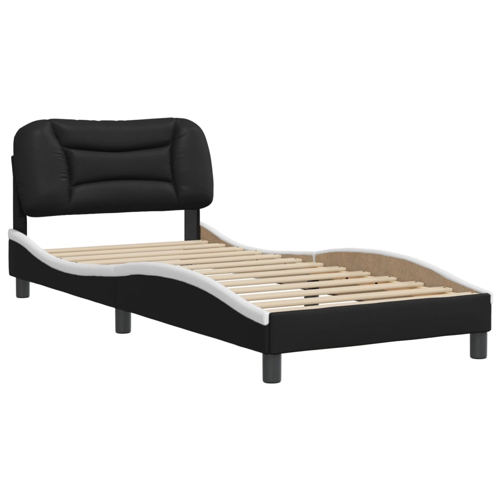 Bed frame with black and white headboard 90x200 cm in imitation leather