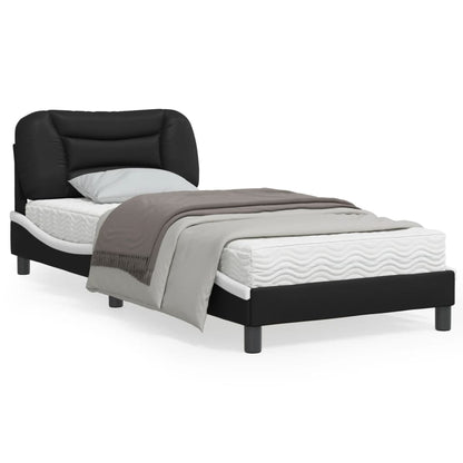 Bed frame with black and white headboard 90x200 cm in imitation leather