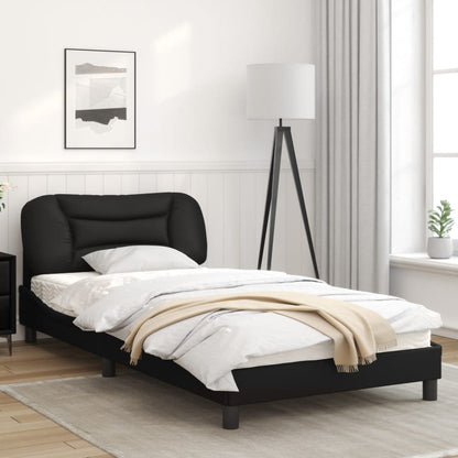 Black bed frame with headboard 100x200 cm in imitation leather