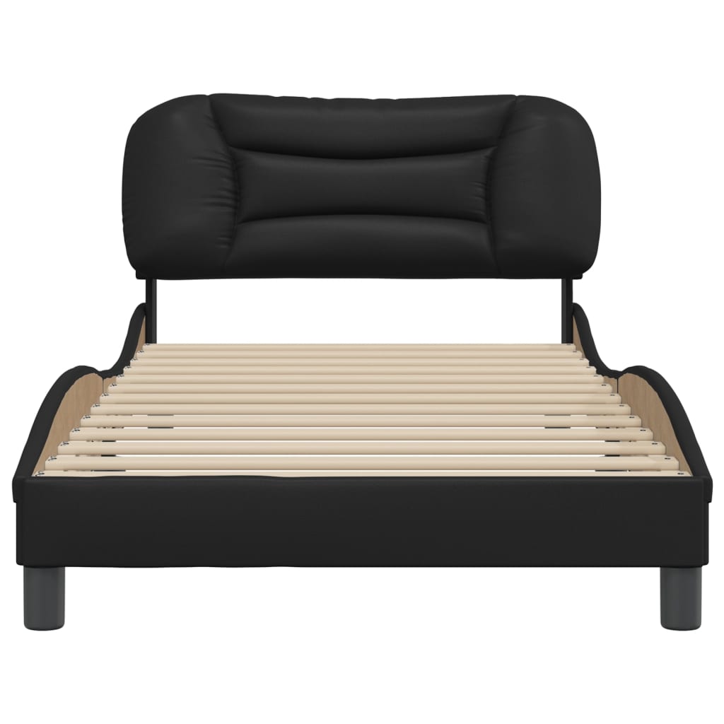 Black bed frame with headboard 100x200 cm in imitation leather