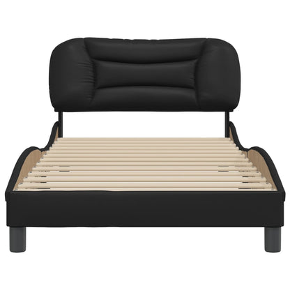 Black bed frame with headboard 100x200 cm in imitation leather