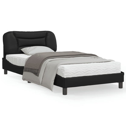 Black bed frame with headboard 100x200 cm in imitation leather