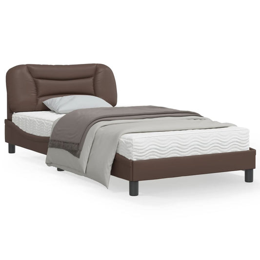 Bed frame with brown headboard 100x200 cm in imitation leather