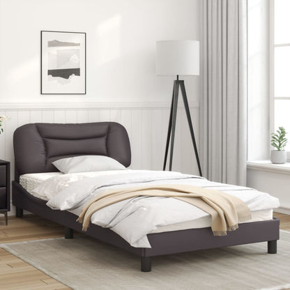 Cream bed frame with headboard 100x200 cm in imitation leather