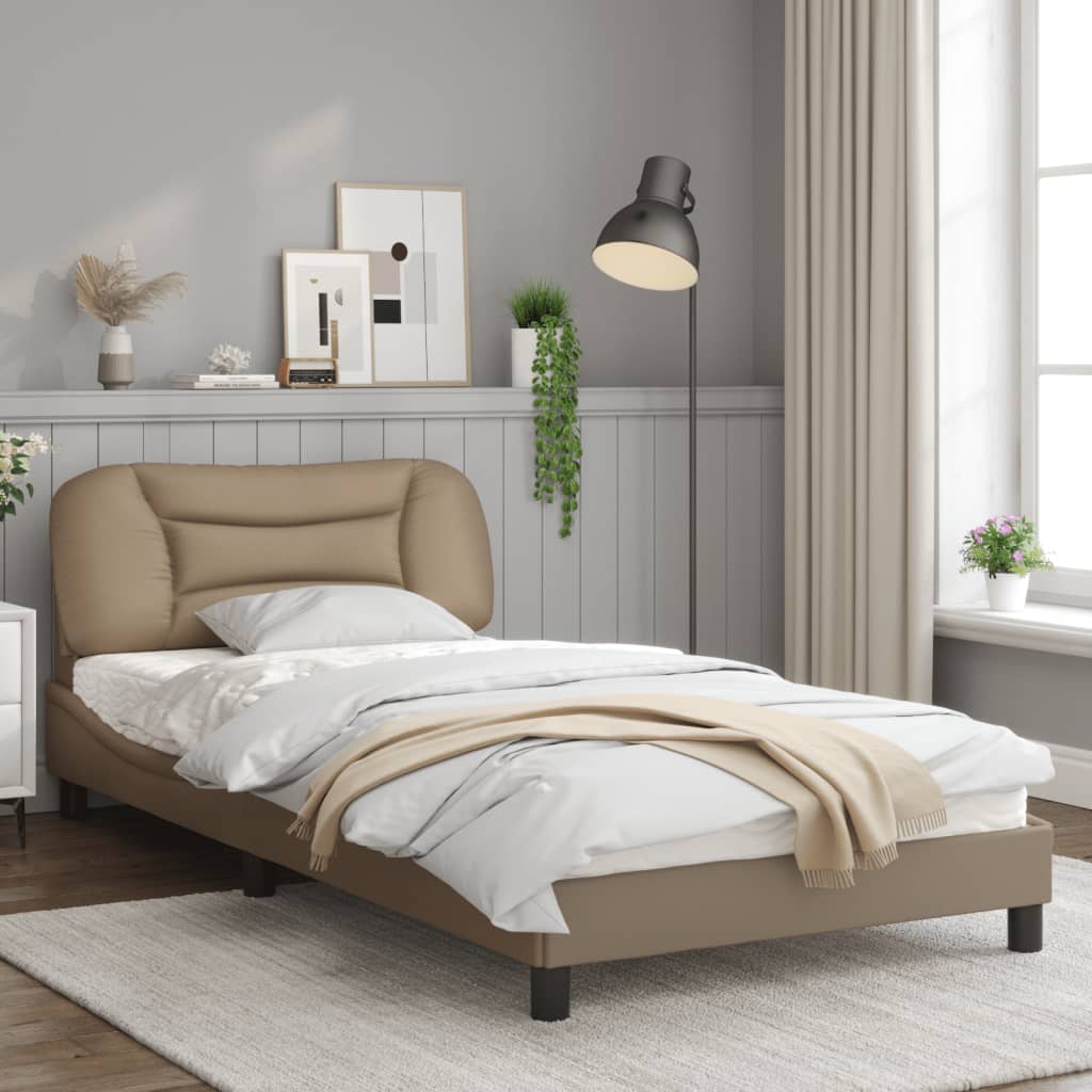 Bed frame with Cappuccino headboard 100x200 cm in imitation leather