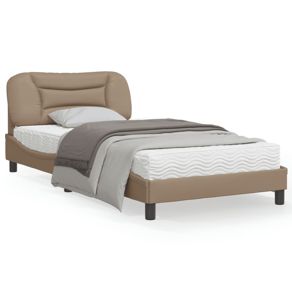 Bed frame with Cappuccino headboard 100x200 cm in imitation leather