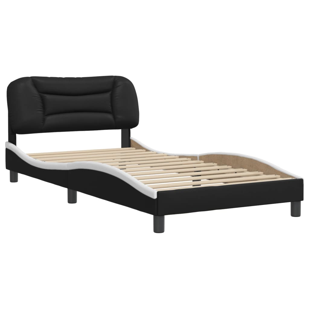 Bed frame with black and white headboard 100x200 cm in imitation leather