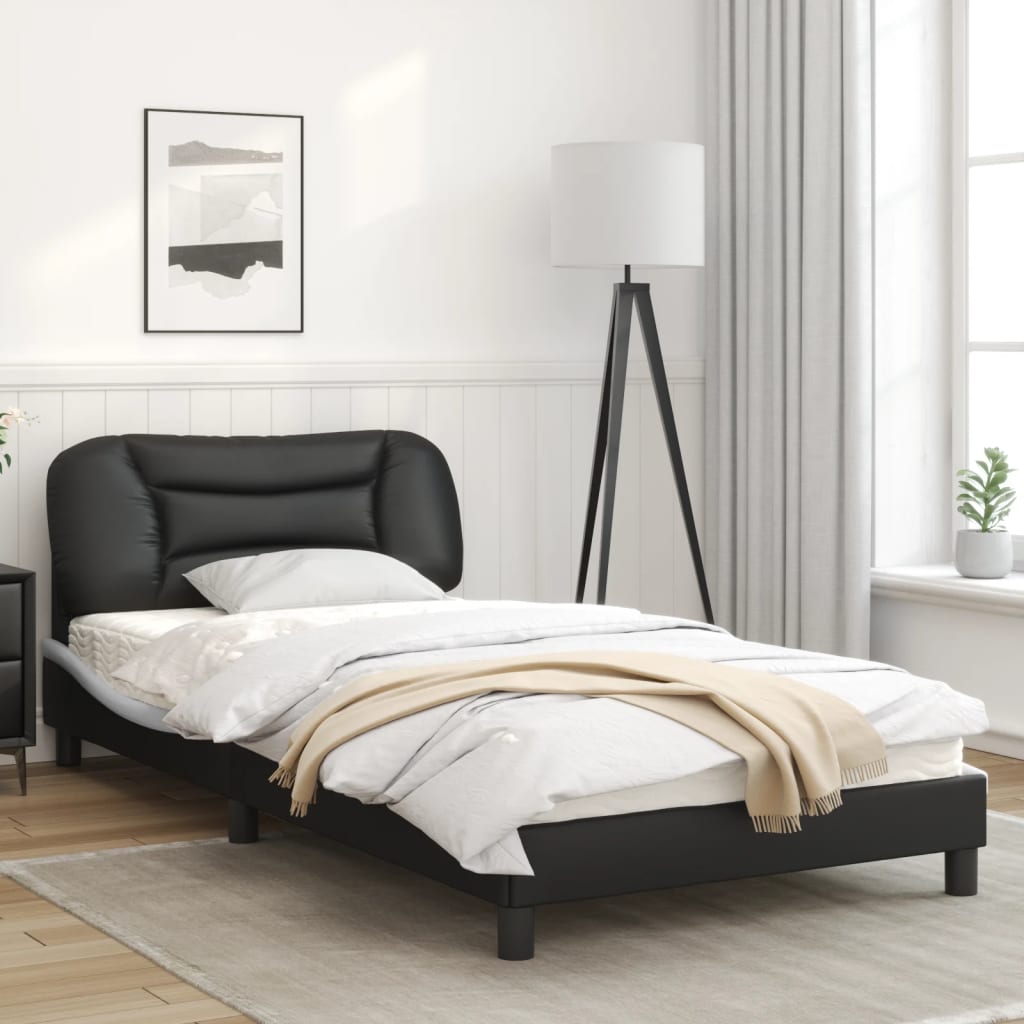 Bed frame with black and white headboard 100x200 cm in imitation leather