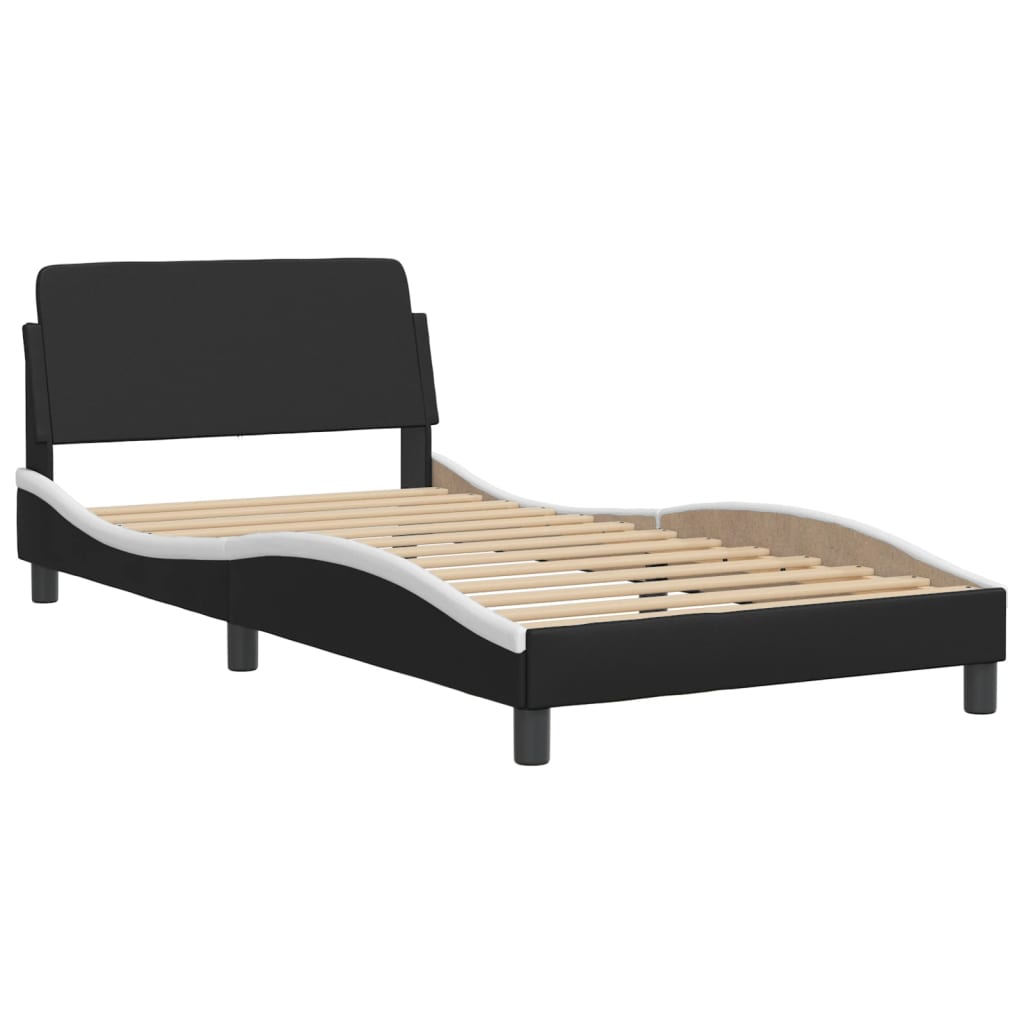 Bed frame with black and white headboard 100x200 cm in imitation leather