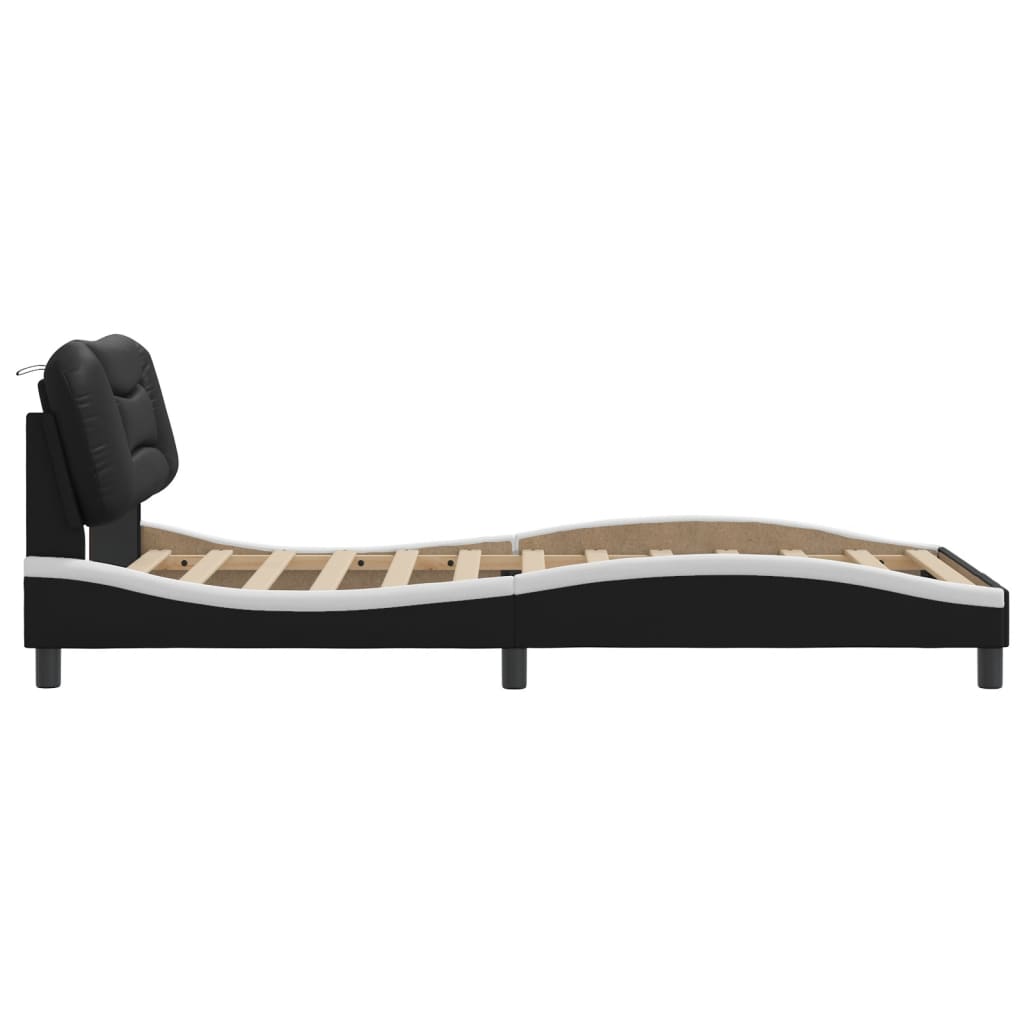 Bed frame with black and white headboard 100x200 cm in imitation leather