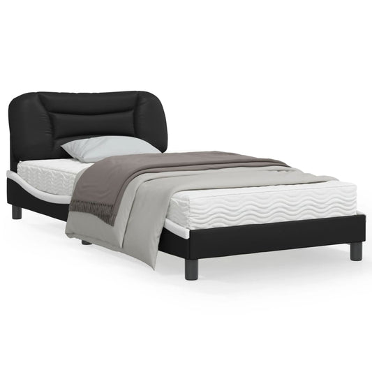 Bed frame with black and white headboard 100x200 cm in imitation leather