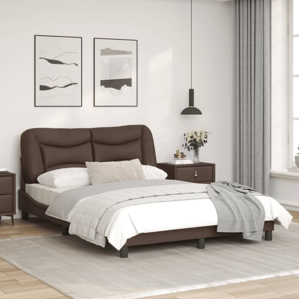 Bed frame with brown headboard 120x200 cm in imitation leather