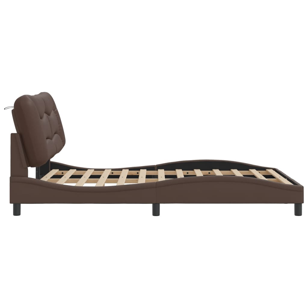 Bed frame with brown headboard 120x200 cm in imitation leather