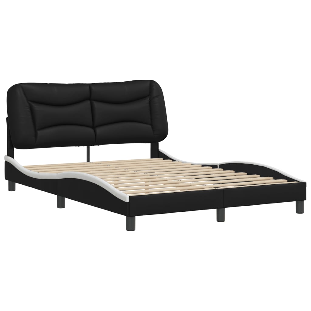 Bed frame with black and white headboard 120x200 cm in imitation leather