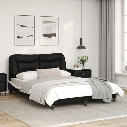 Bed frame with black and white headboard 120x200 cm in imitation leather