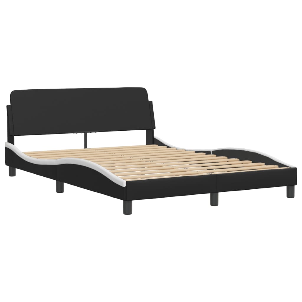 Bed frame with black and white headboard 120x200 cm in imitation leather