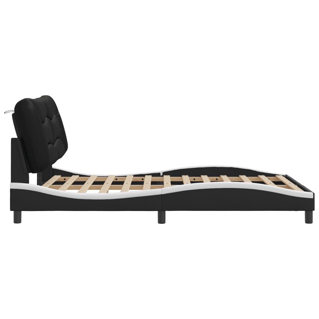 Bed frame with black and white headboard 120x200 cm in imitation leather