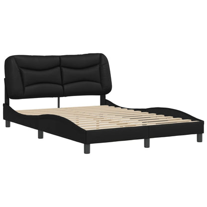 Black bed frame with headboard 140x190 cm in imitation leather