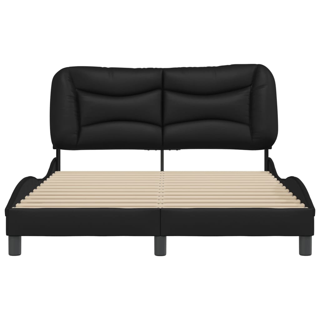 Black bed frame with headboard 140x190 cm in imitation leather