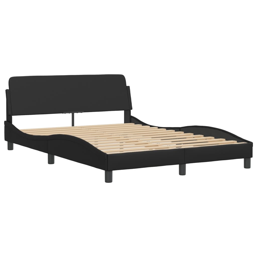 Black bed frame with headboard 140x190 cm in imitation leather