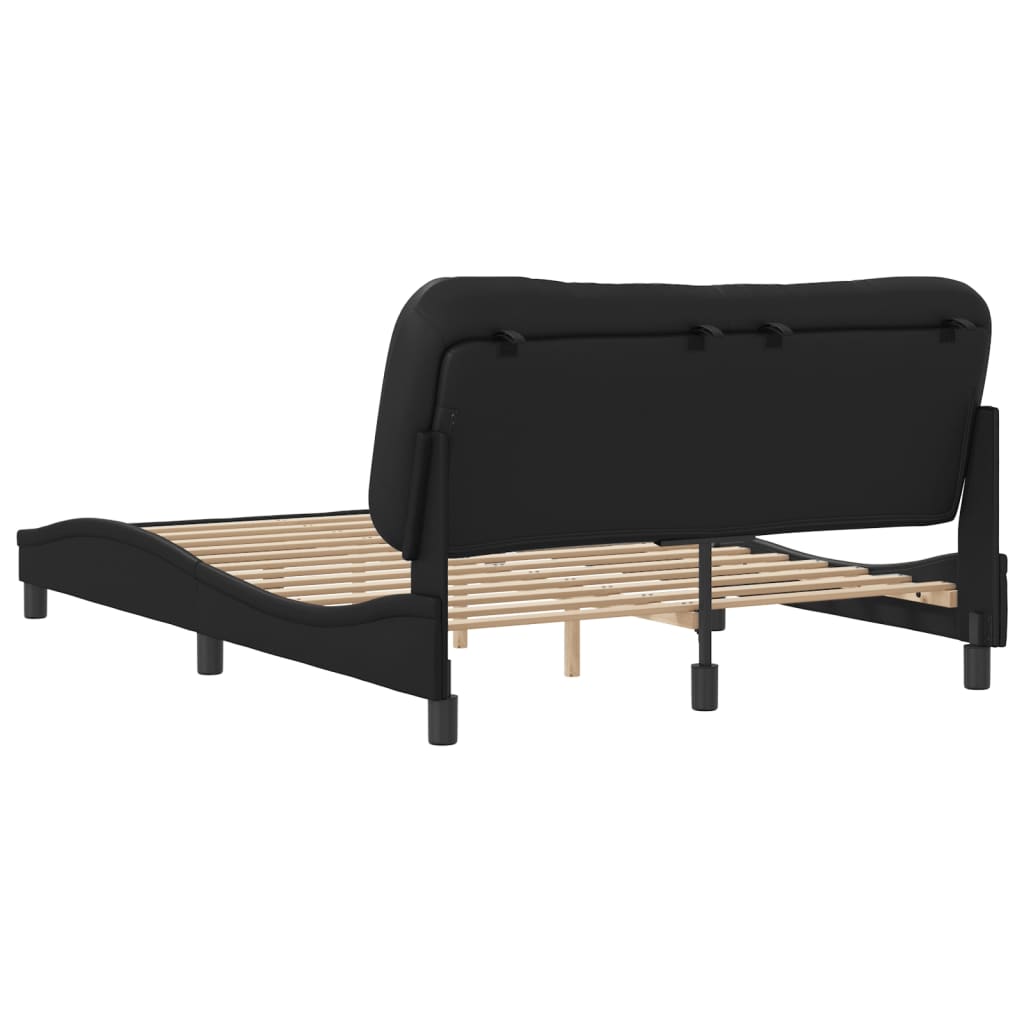 Black bed frame with headboard 140x190 cm in imitation leather